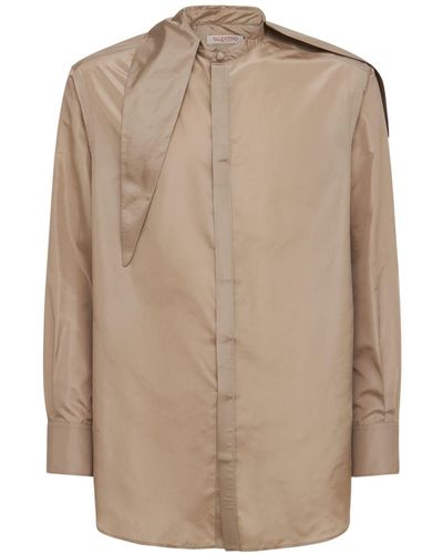 Valentino Washed Silk Taffeta Shirt W/wide Collar - Natural