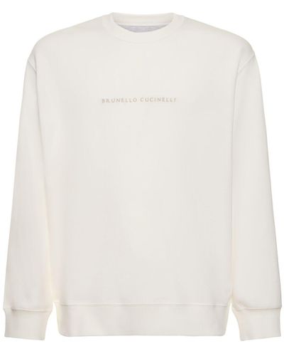 Brunello Cucinelli Embroidered Logo Cotton Sweatshirt - White