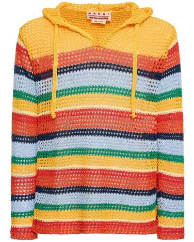 Marni Striped Crocheted Cotton Hoodie - Gray
