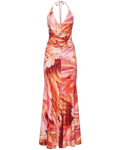 Roberto Cavalli Langes Kleid Aus Lycra Mit V-ausschnitt - Rot