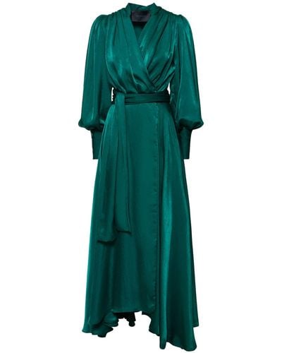 Costarellos Stila Satin Wrap Long Dress - Grün