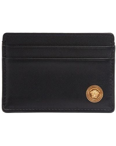 Versace Porta carte di credito in pelle con logo - Nero