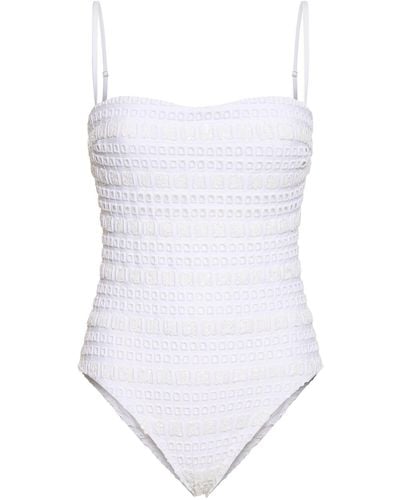 Ermanno Scervino Embroidered Sequined One Piece Swimsuit - White