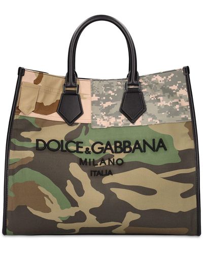 Dolce & Gabbana Logo Camo Patchwork Canvas Tote Bag - Multicolour