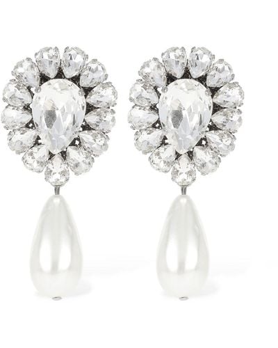 Alessandra Rich Crystal Earrings W/ Faux Pearl - White