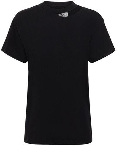 MM6 by Maison Martin Margiela Distressed Cotton T-Shirt - Black