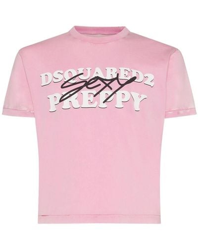 DSquared² T-shirt Aus Baumwolljersey Mit Druck "preppy" - Pink