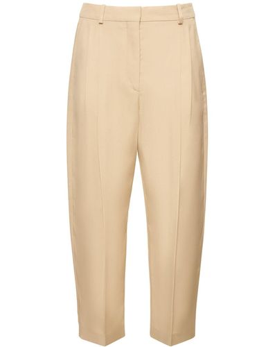 Stella McCartney Iconic Pleated Satin Cropped Trousers - Natural