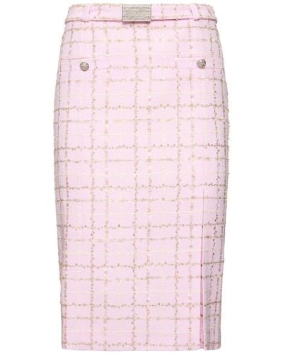 Alessandra Rich Sequined Checked Tweed Low Waist Skirt - Pink