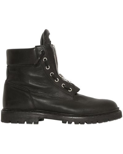 Balmain Zip-up Leather Combat Boots - Black