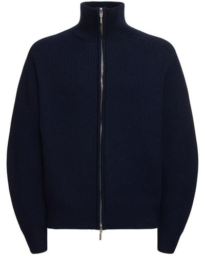Jacquemus 'High Neck Zipped Cardigan, Dark, 100% Wool, Size: Small - Blue