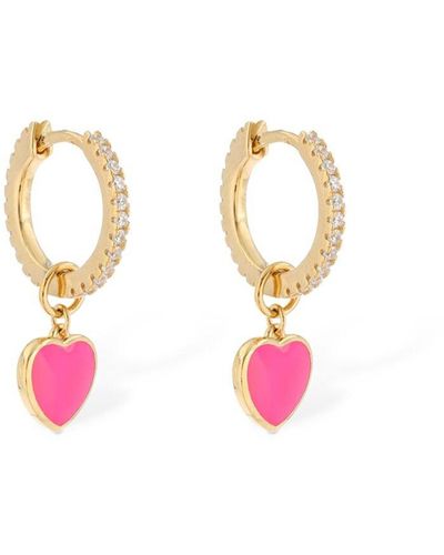 Apm Monaco Neon Pink Heart Hoop Earrings
