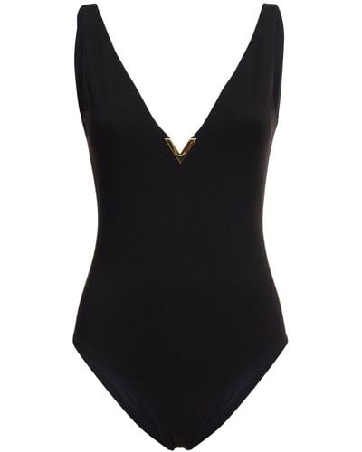 Valentino Badeanzug Aus Lycra Mit V-ausschnitt - Schwarz