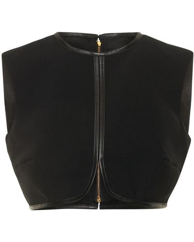 Prabal Gurung Scalloped Crop Top W/ Leather - Black