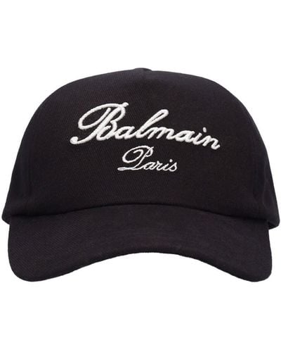 Balmain Cappello da baseball in cotone con logo - Nero