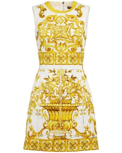 Dolce & Gabbana Printed Sleeveless Mini Dress - Yellow