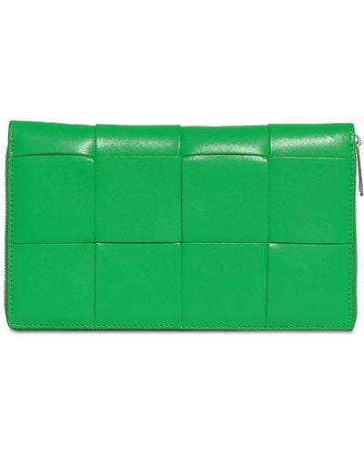 Bottega Veneta Maxi Intreccio Leather Zip Around Wallet - Green