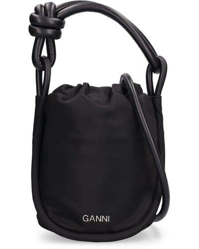Ganni Small Knot Recycled Tech Bucket Bag - Black
