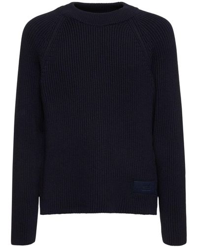Ami Paris Cotton & Wool Crewneck Sweater - Blue