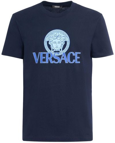 Versace Camiseta de algodón con logo - Azul
