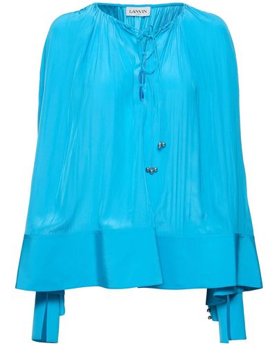 Lanvin Flared Satin Long Sleeve Shirt - Blue