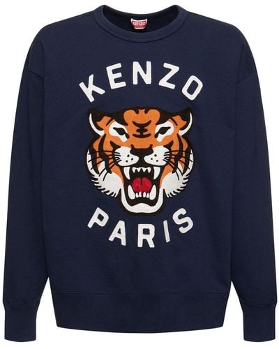 KENZO Tiger Embroidery Cotton Sweatshirt - Blue