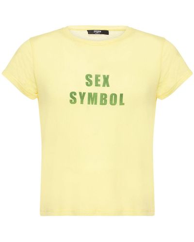 Jaded London Sex Symbol Flocked Viscose T-shirt - Yellow