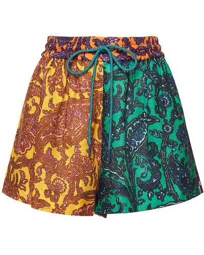Zimmermann tiggy Spliced Printed Linen Shorts - Green