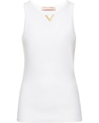 Valentino V Logo ジャージーリブクロップドタンクトップ - ホワイト