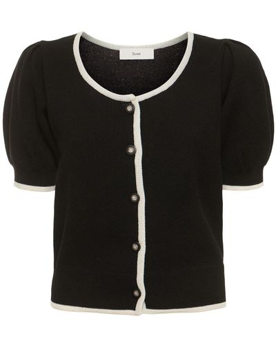 DUNST Scoop Neck Puff Sleeve Cardigan - Black