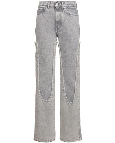 Y. Project Denim Patchwork High Rise Flared Jeans - Grey