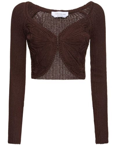 Blumarine Cotton Blend Knit Crop Cardigan - Brown