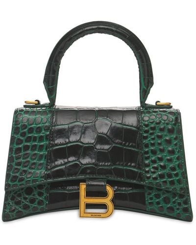 Balenciaga Xs Hourglass Croc Embossed Leather Bag - Green