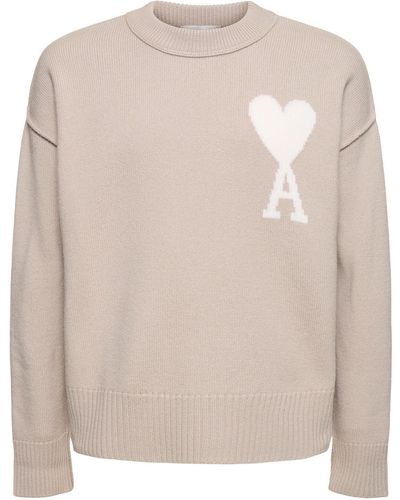 Ami Paris Adc Felted Wool Knit Jumper - Grey