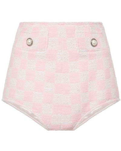 Alessandra Rich Damier Cotton Tweed Mini Shorts - Pink