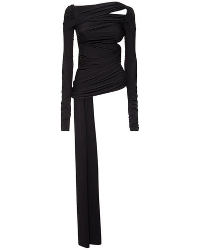 The Attico Ruched Stretch Jersey Long Sleeve Top - Black