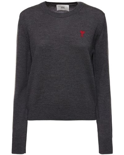 Ami Paris Red Ami De Coeur Wool Crewneck Sweater - Black