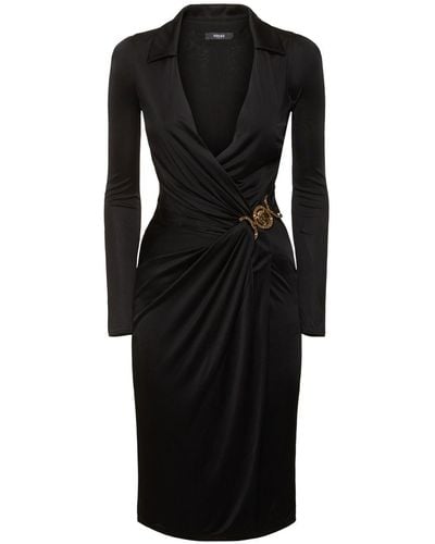 Versace Stretch Crepe Jersey Wrap Midi Dress - Black