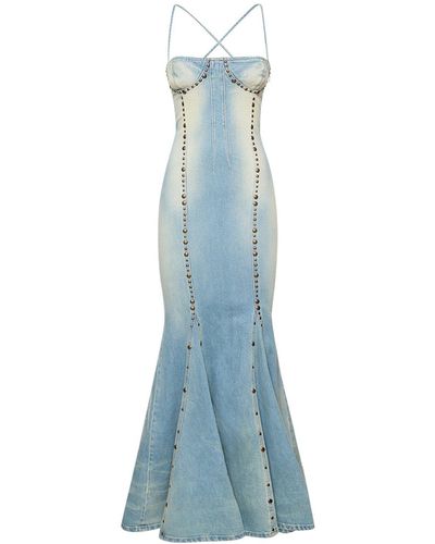 Blumarine Denim Studded Long Corset Dress - Blue