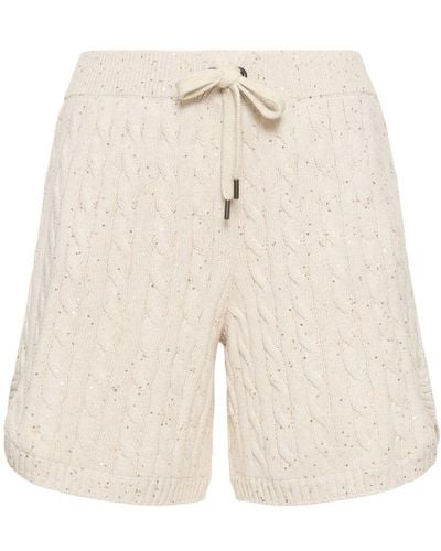 Brunello Cucinelli Cable Knit Cotton Blend Shorts - White