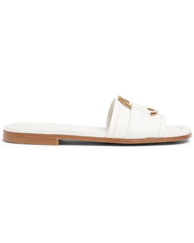 Moncler 15mm Bell Leather Slide Sandals - White