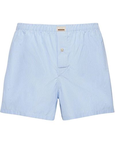 Gucci Logo Striped Cotton Boxer Shorts - Blue