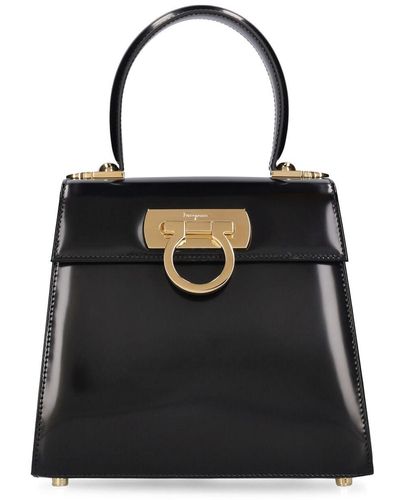 Ferragamo Iconic Leather Top Handle Bag - Black