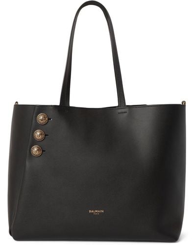 Balmain Embleme Leather Shopping Bag - Black