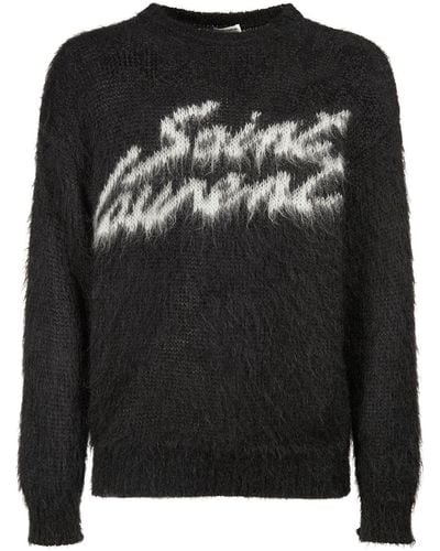Saint Laurent Mohair-wool Logo Sweater - Black