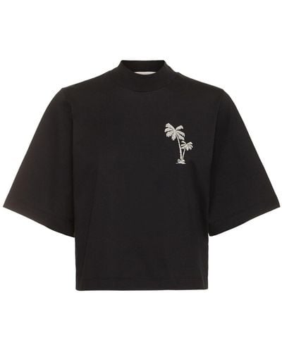 Palm Angels Bauchfreies T-shirt Aus Baumwolle "palmen" - Schwarz