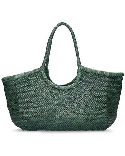 Dragon Diffusion Big Nantucket Woven Leather Basket Bag - Green