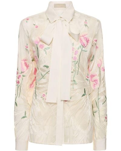 Elie Saab Tulle Embroidered & Sequined Shirt - Natural
