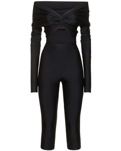 ANDAMANE Kendall Shiny Lycra Long Sleeve Jumpsuit - Black