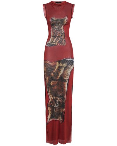 OTTOLINGER Vestito maxi in techno mesh stampato - Rosso